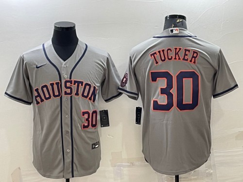 Men's Houston Astros #30 Kyle Tucker Gray With Patch Cool Base Stitched Jersey